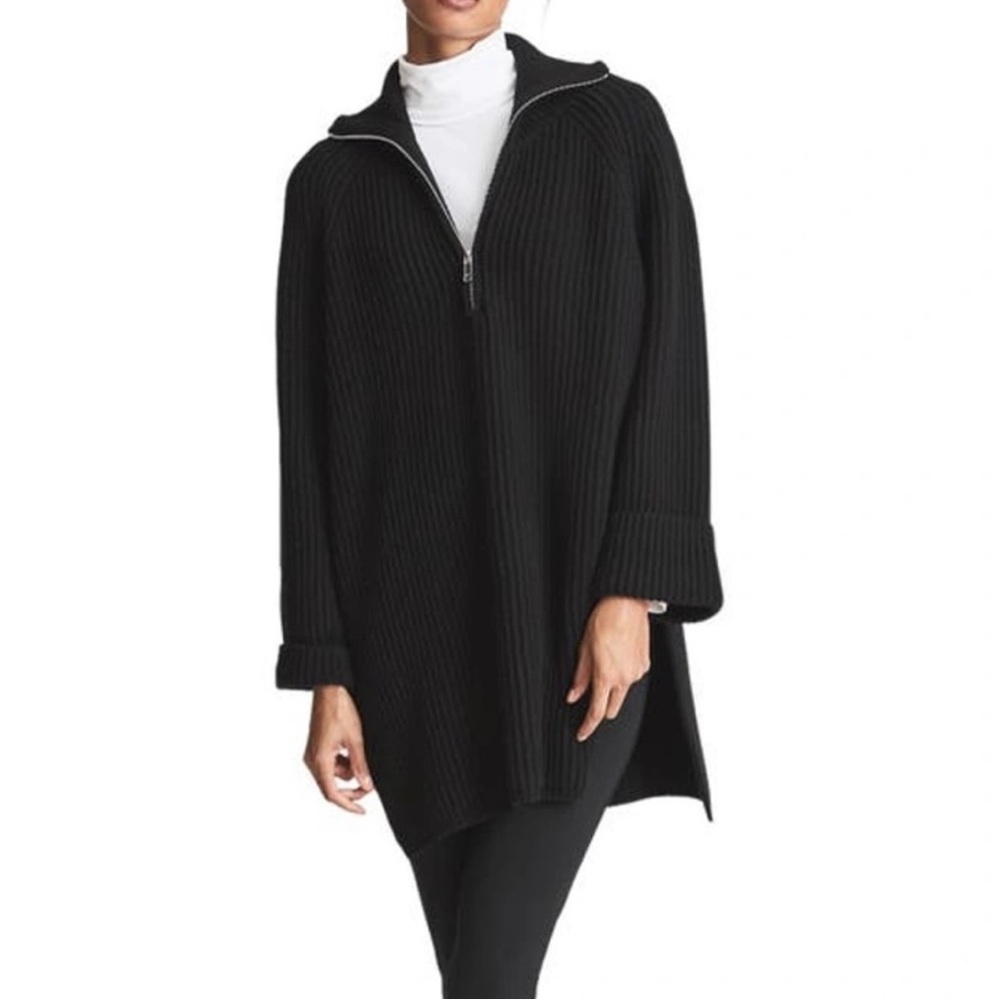 REISS Zip Neck Tunic Sweater / black / medium